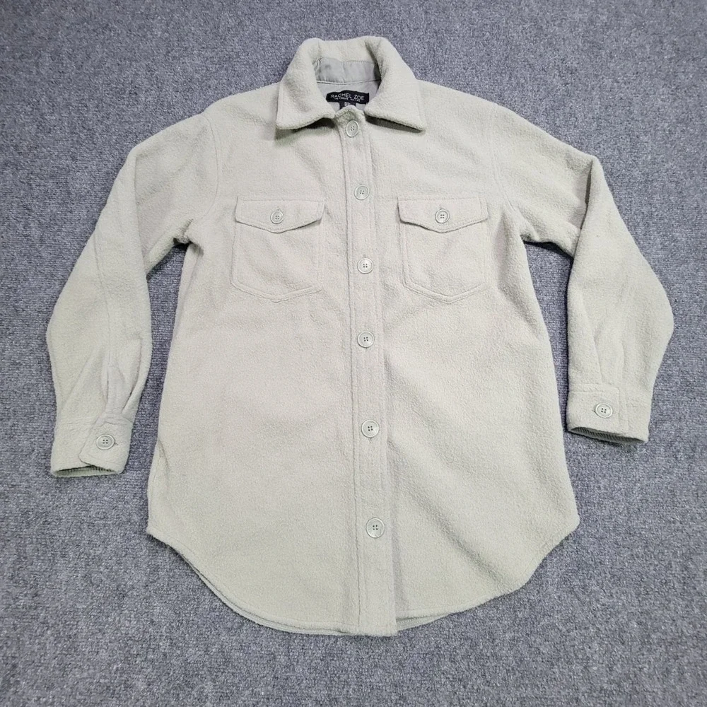 Rachel Zoe Shirt‎ Jacket Women Small Beige Fleece Button Down Long Sleeve Casual